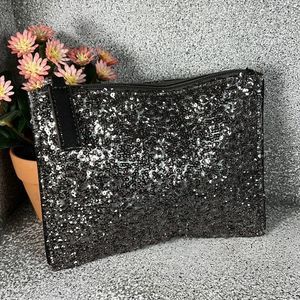 LOFT Black Sparkle Makeup Cosmetic Bag Pouch Travel Organizing